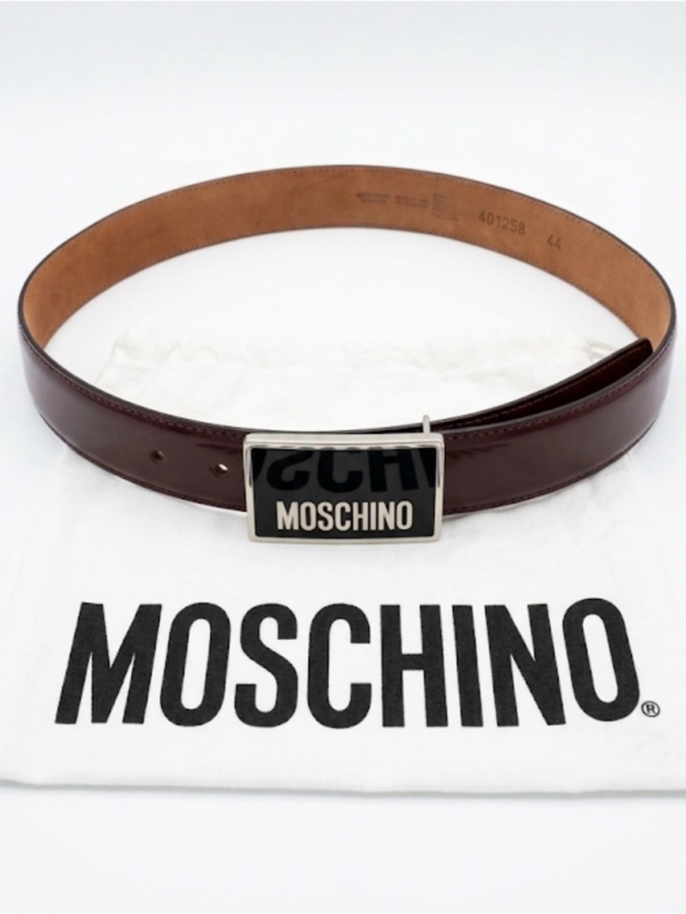 Moschino Logo Plaque Belt in Brown